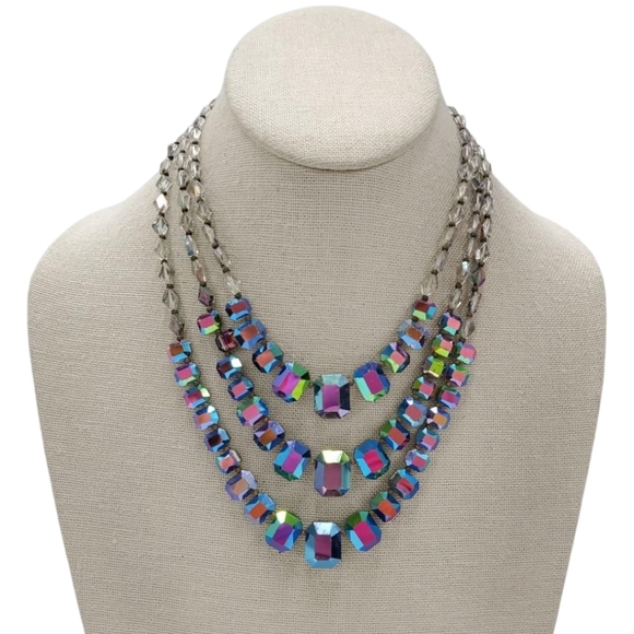 Peacock AB Aurora Borealis Glass Crystal Bead Necklace Vintage Watermelon Color - Picture 8 of 9